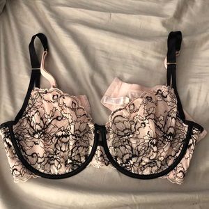 Sexy Pink black Cacique Balconette Bra 42DD